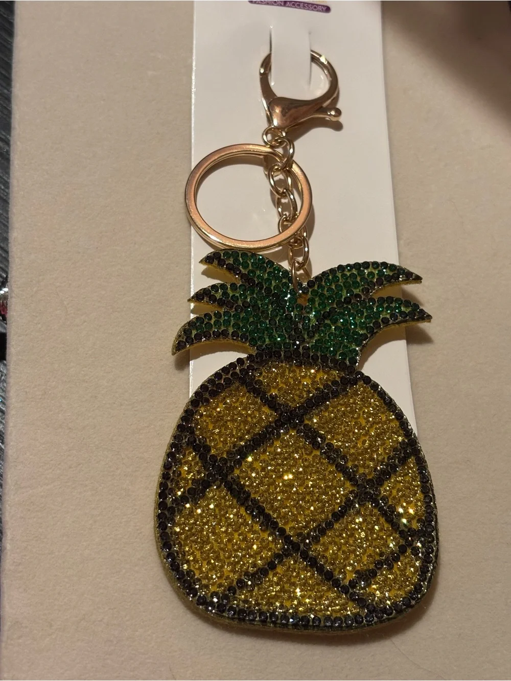 Sparkly Pineapple Keychain Charm in Yellow & Green